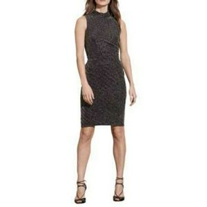 Lauren Ralph Lauren Black Silver Metallic Sheath Dress Mock Neck Size 4 NWT